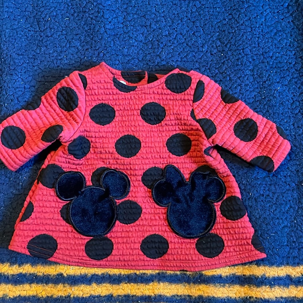 Disney Red Polka Dot Top with navy Mickey Pockets